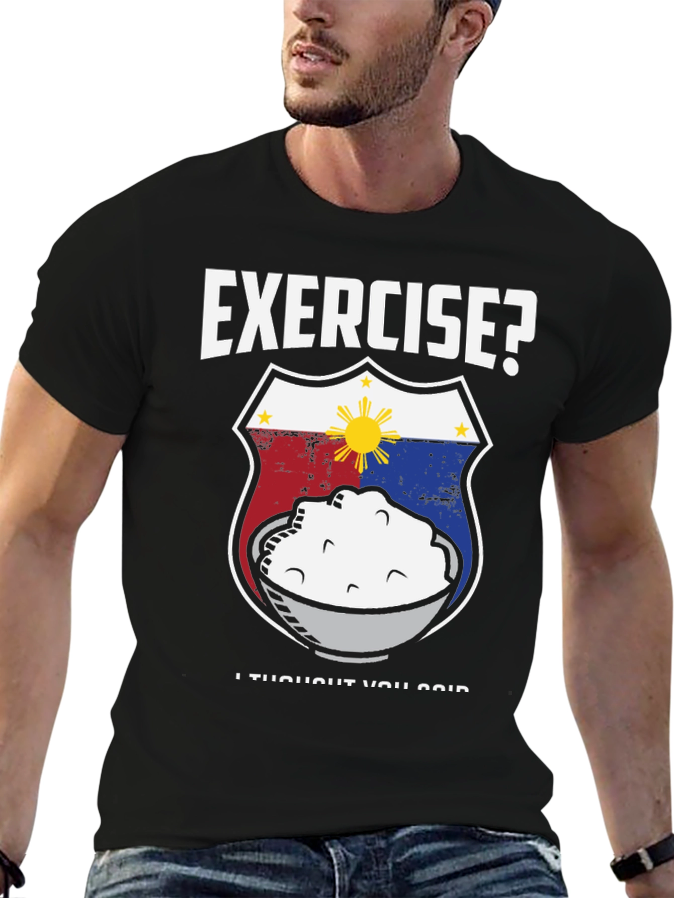Exercise? Funny Filipino Food T-Shirt - Rice Design