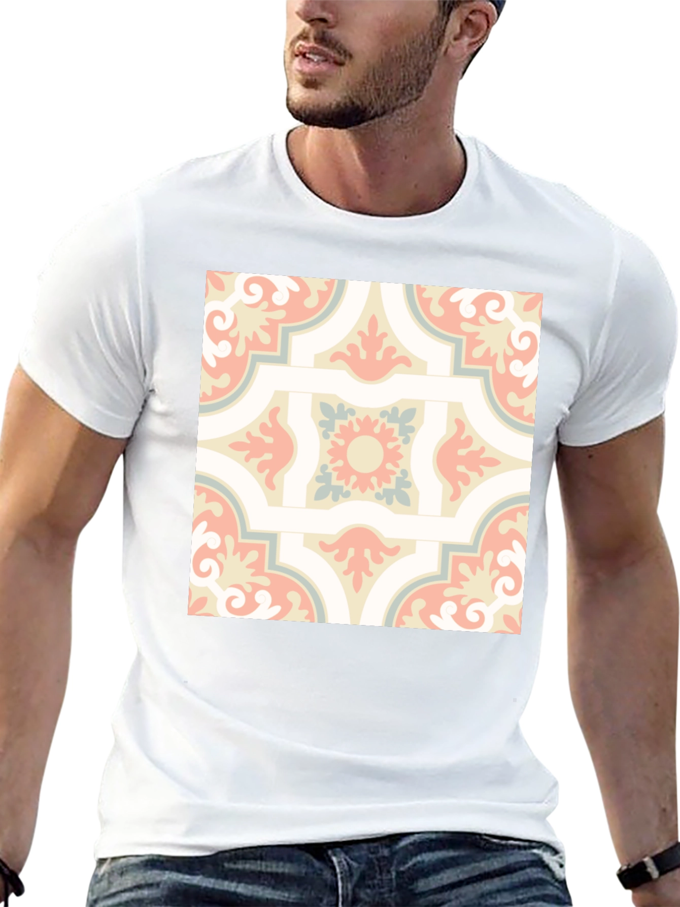 Retro Pattern Print Black T-Shirt
