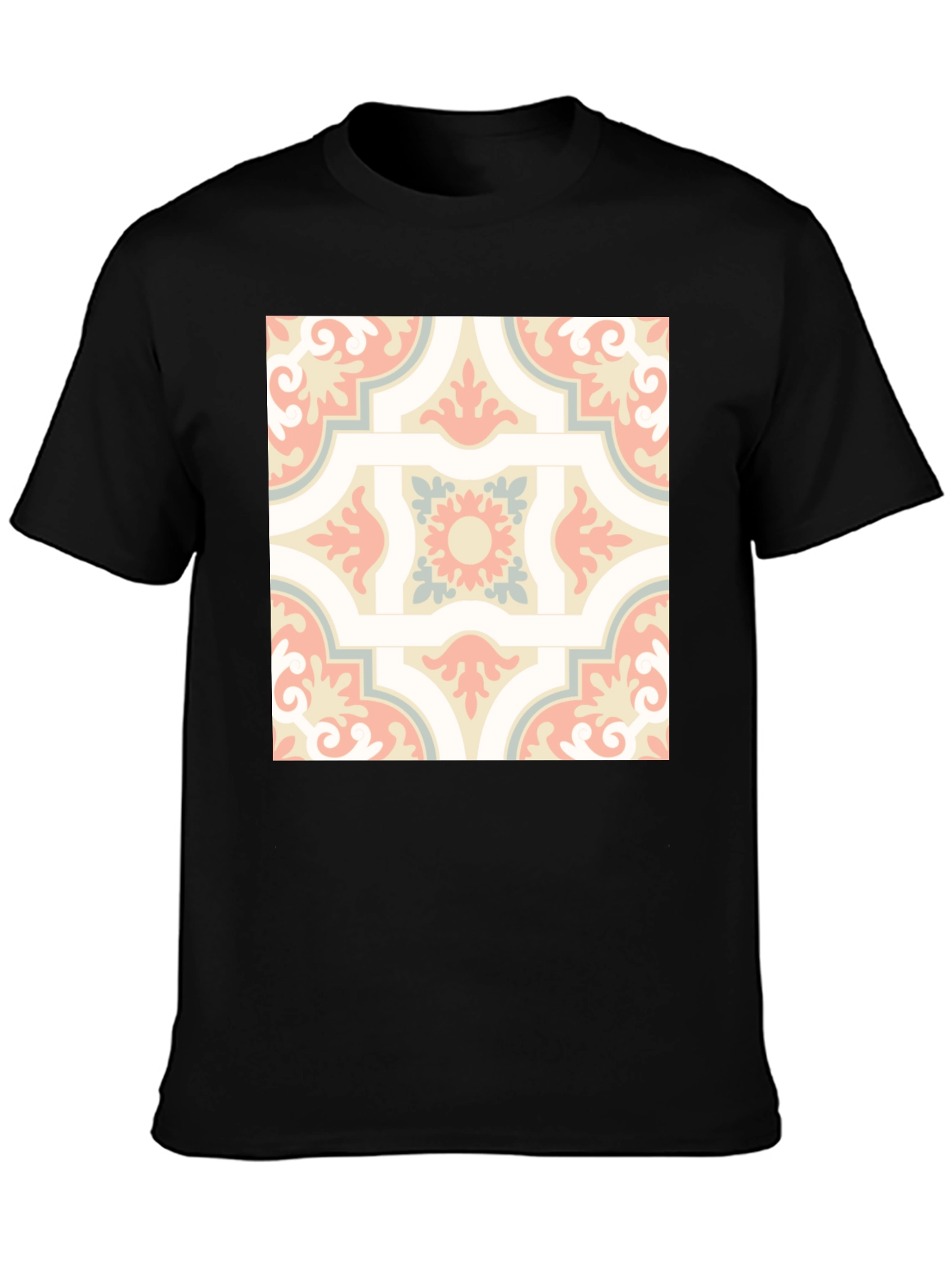 Retro Pattern Print Black T-Shirt