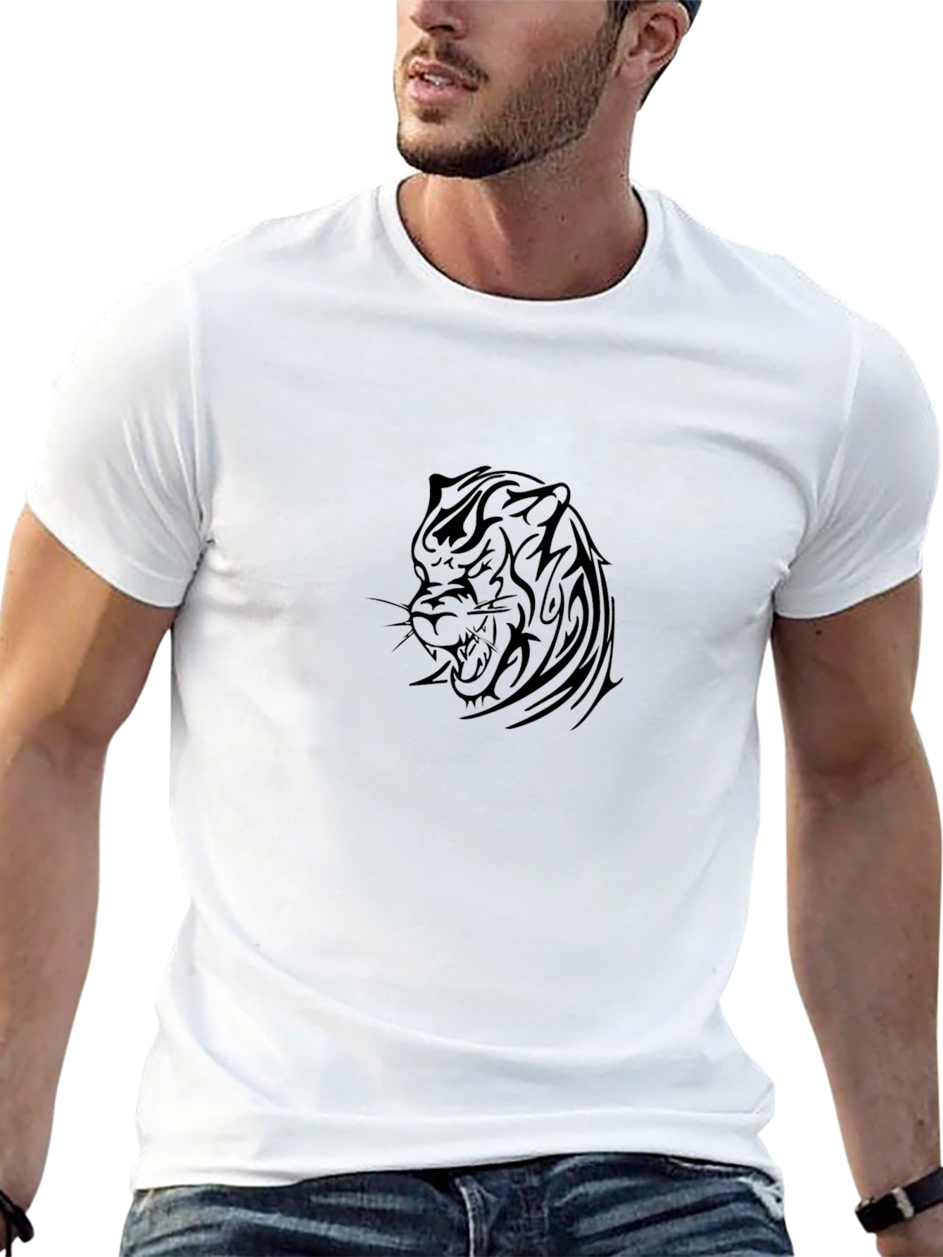 Black T-Shirt with Tribal Tiger Design