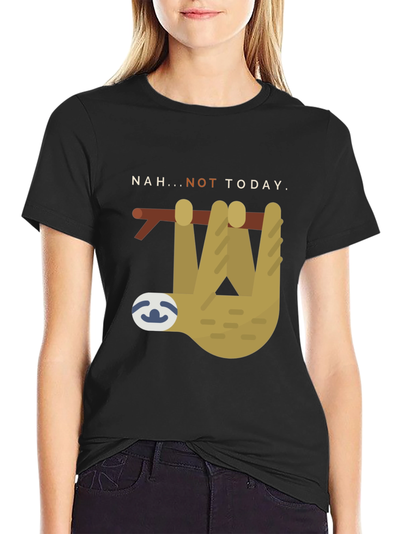 Nah... Not Today Sloth Graphic Tee - Black
