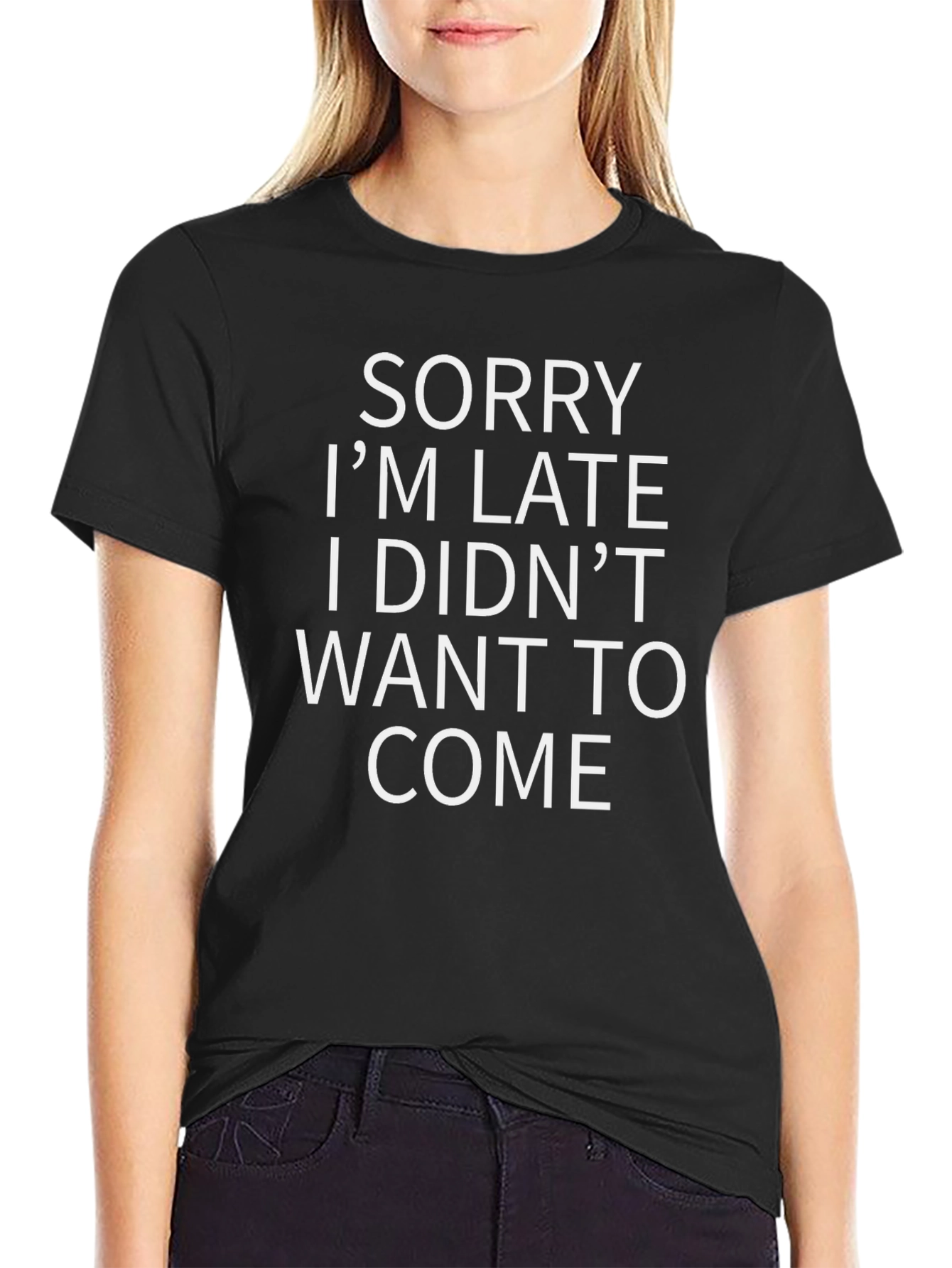 Funny Sorry Im Late Graphic Tee - Black