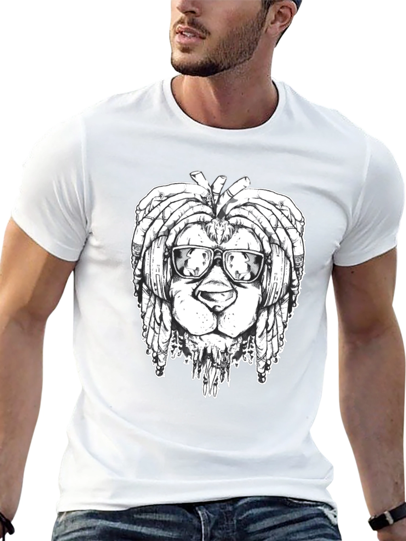 Cool Lion Dreadlocks Graphic Tee - Black