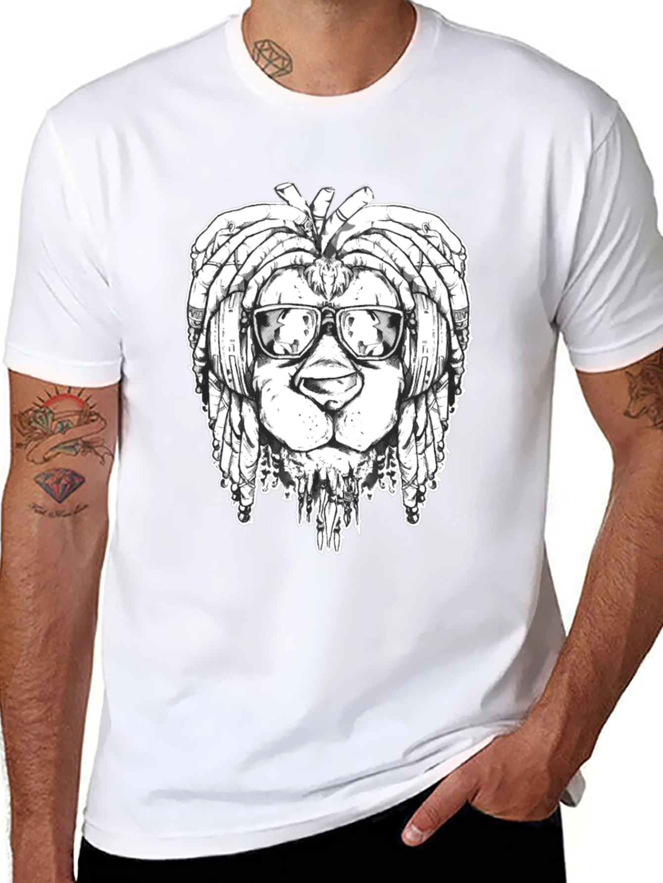 Cool Lion Dreadlocks Graphic Tee - Black