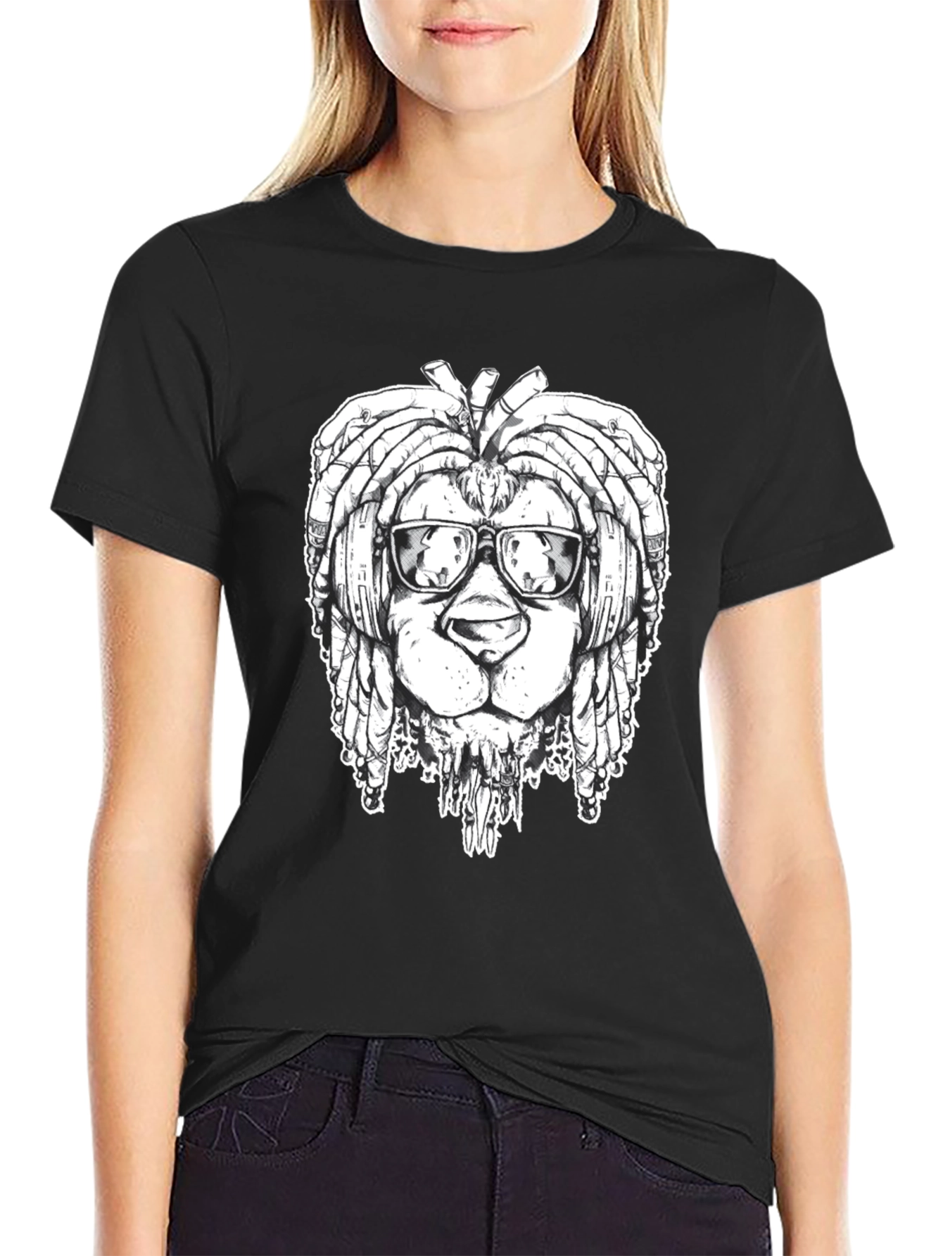 Cool Lion Dreadlocks Graphic Tee - Black