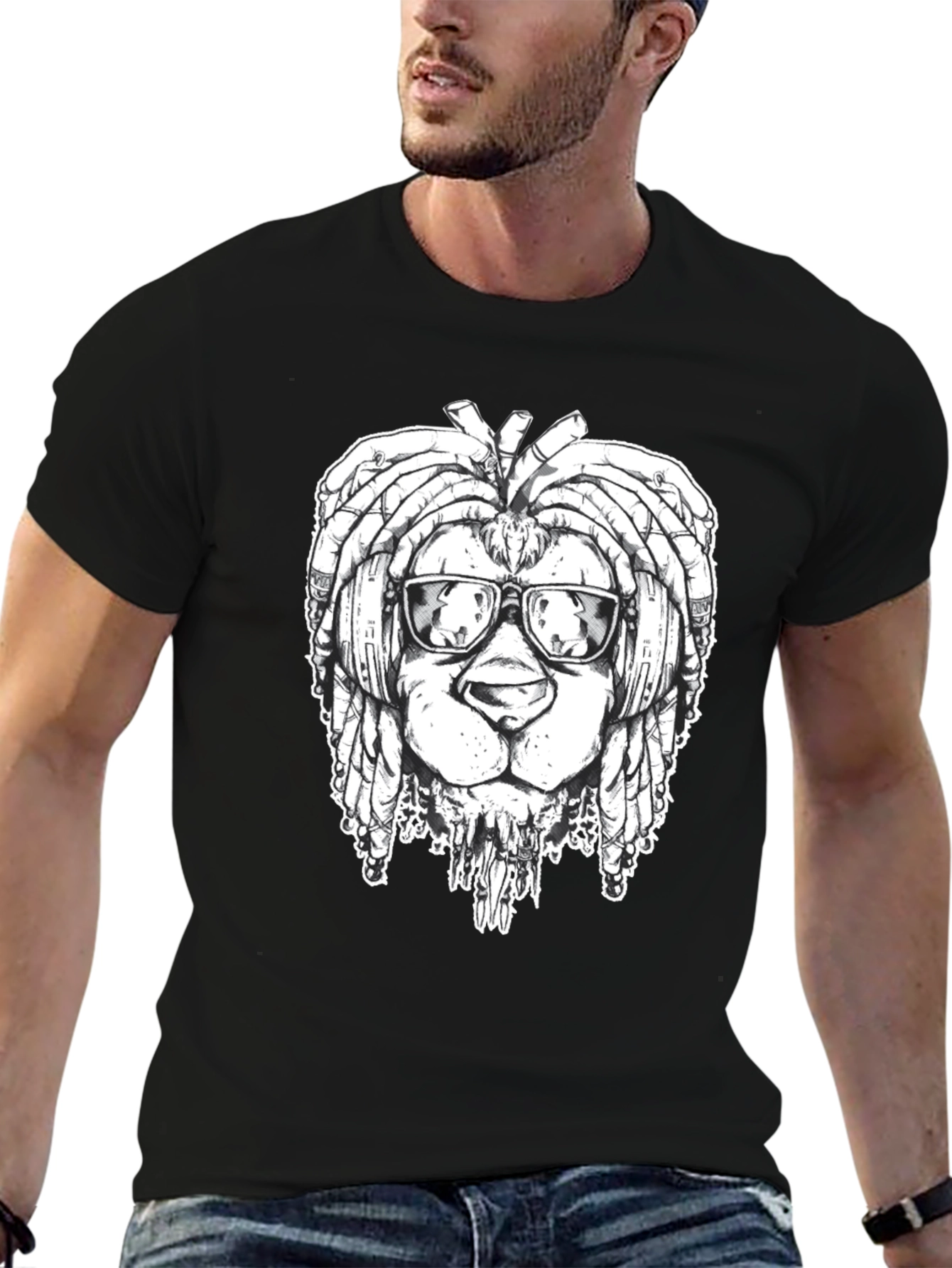 Cool Lion Dreadlocks Graphic Tee - Black