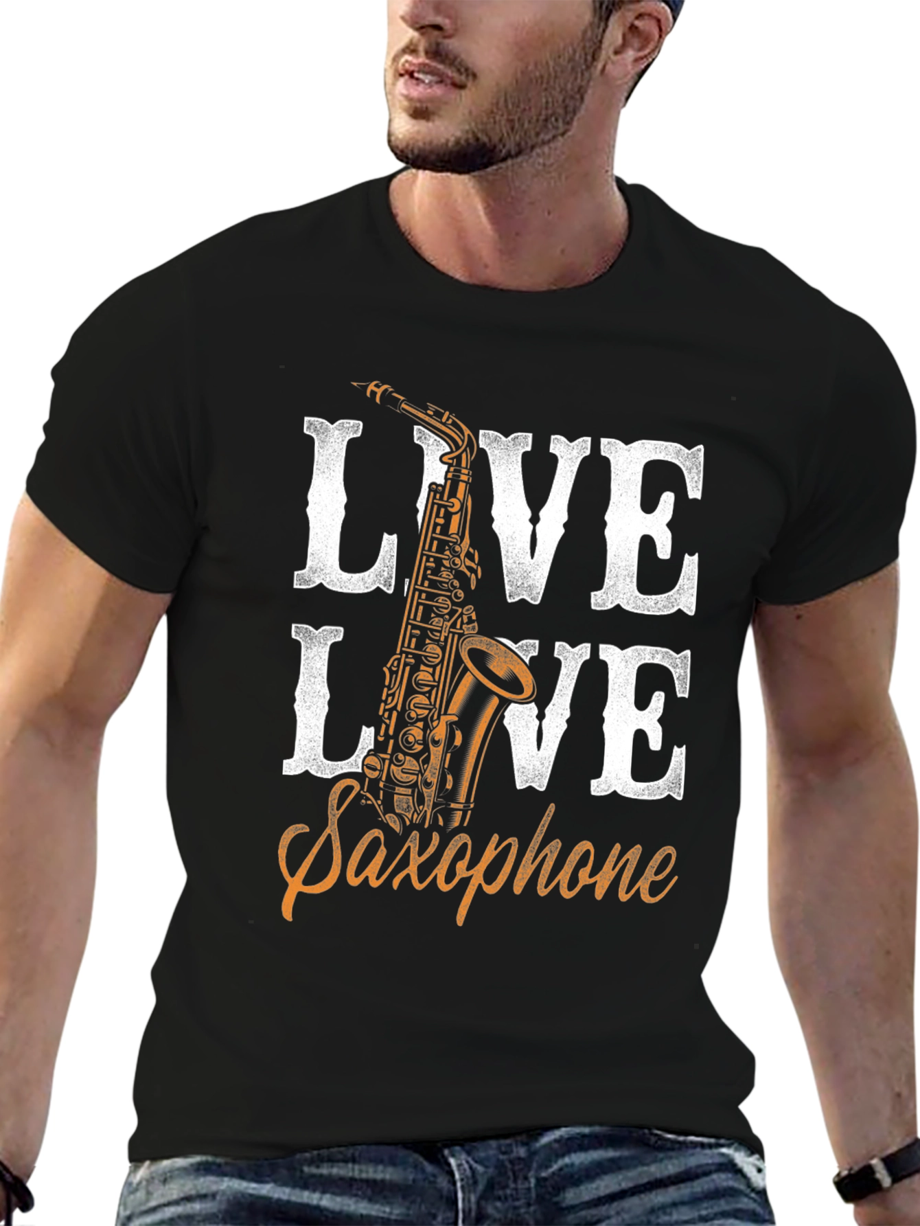 Live Saxophone T-Shirt - Black Graphic Tee
