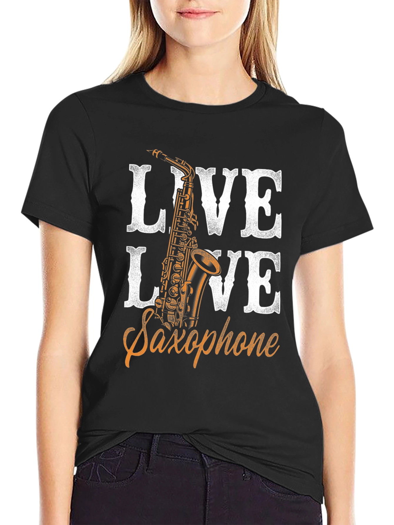 Live Saxophone T-Shirt - Black Graphic Tee