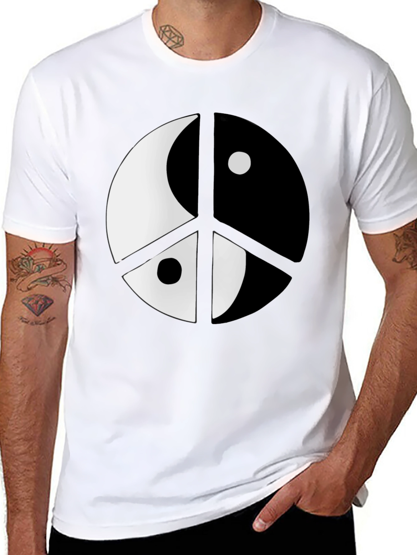 Yin Yang Peace Sign Black T-Shirt