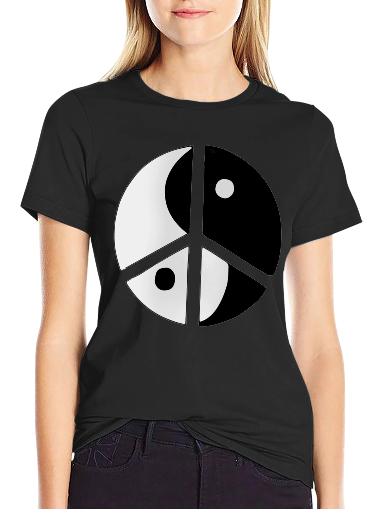 Yin Yang Peace Sign Black T-Shirt