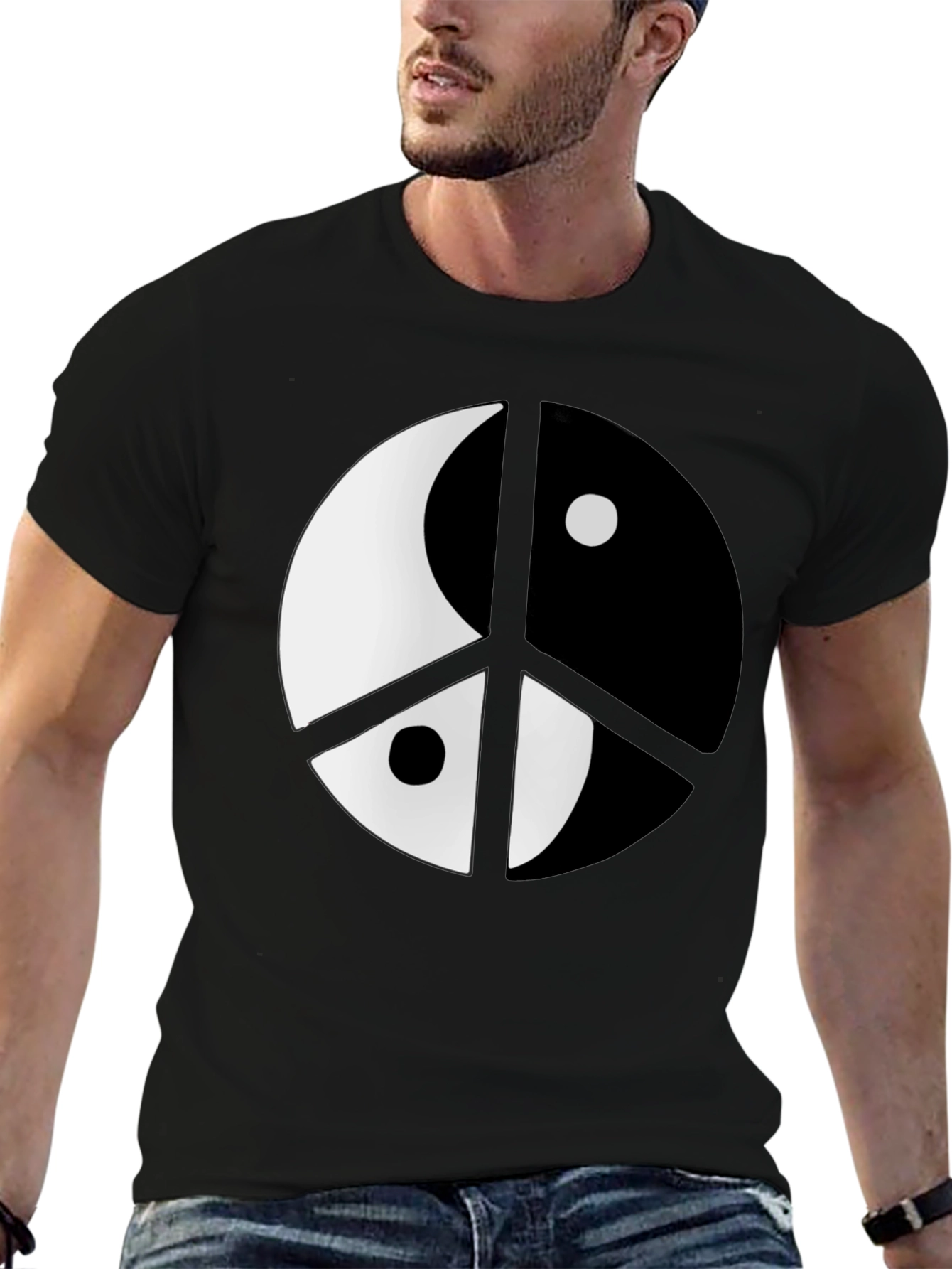 Yin Yang Peace Sign Black T-Shirt