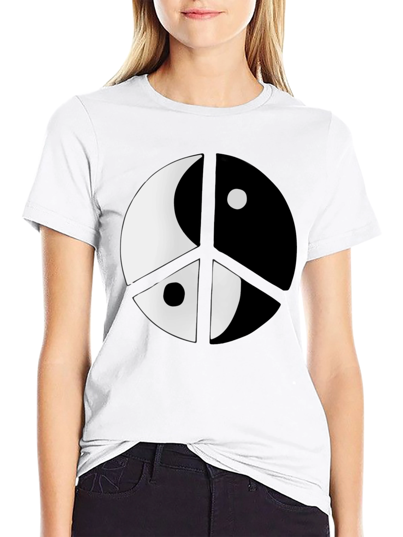 Yin Yang Peace Sign Black T-Shirt