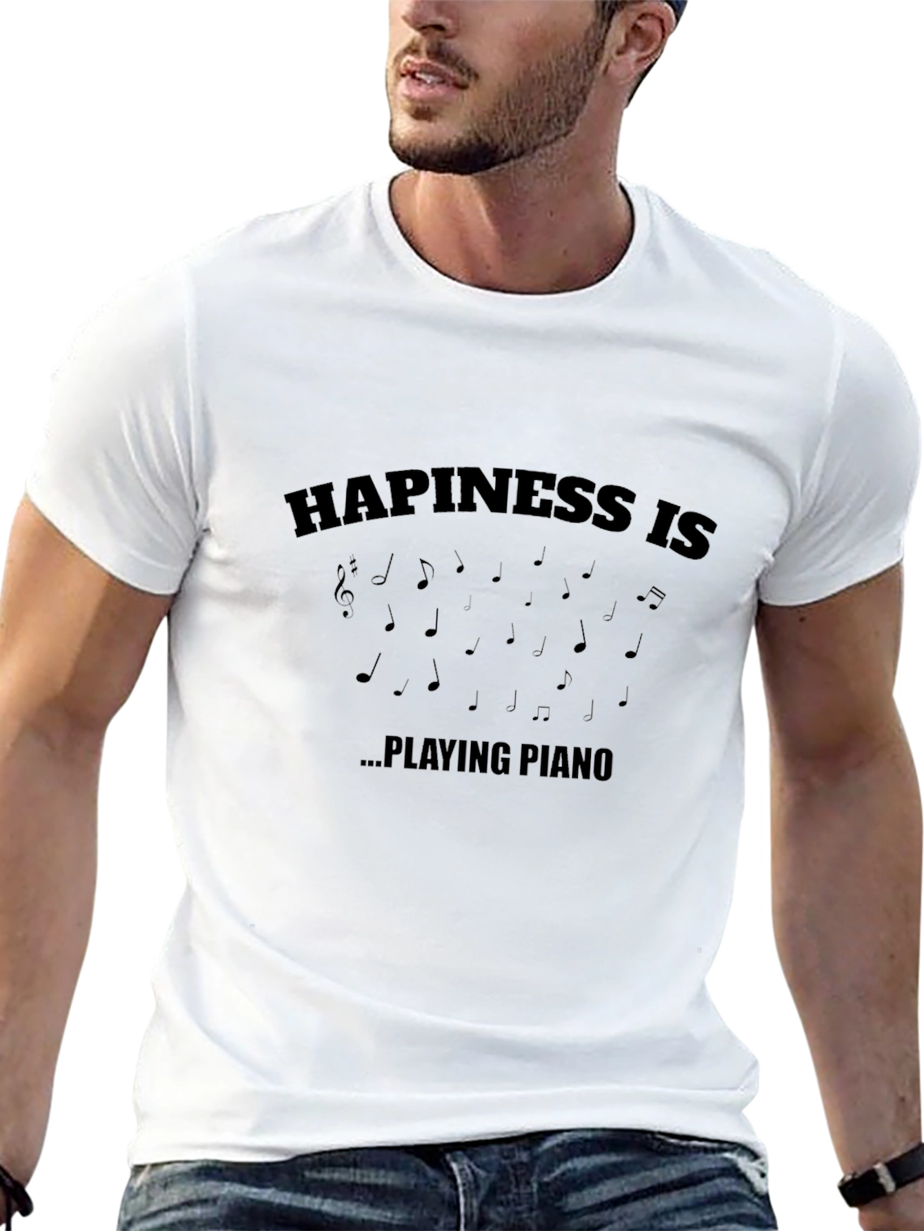 Happiness is Playing Piano Black T-Shirt