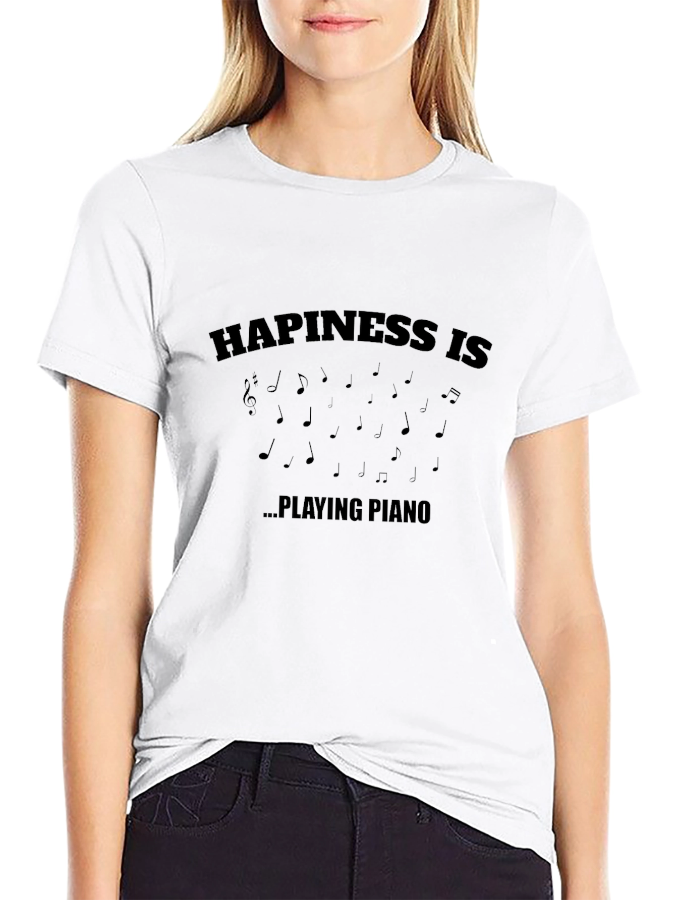 Happiness is Playing Piano Black T-Shirt