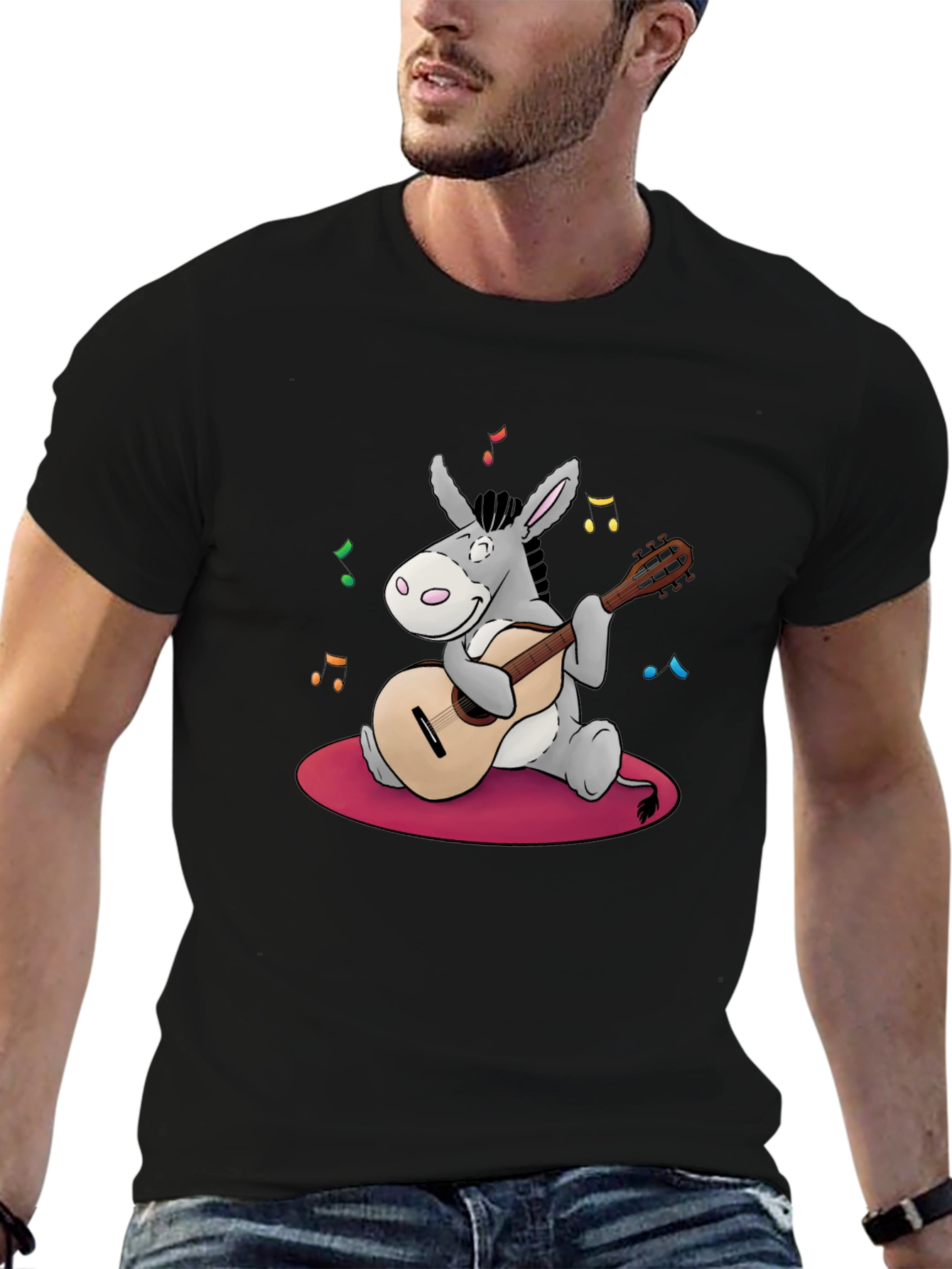 Donkey Guitar Player Black T-Shirt