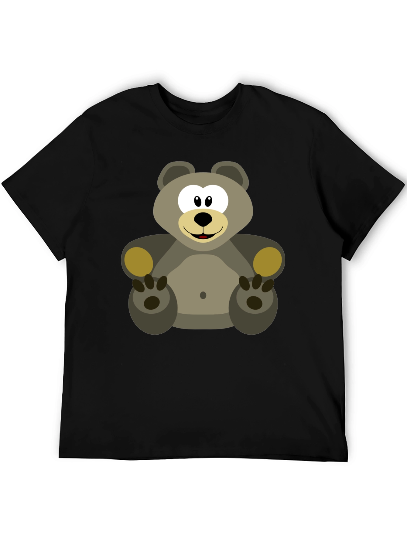 Cartoon Bear Graphic Tee - Black Cotton Blend