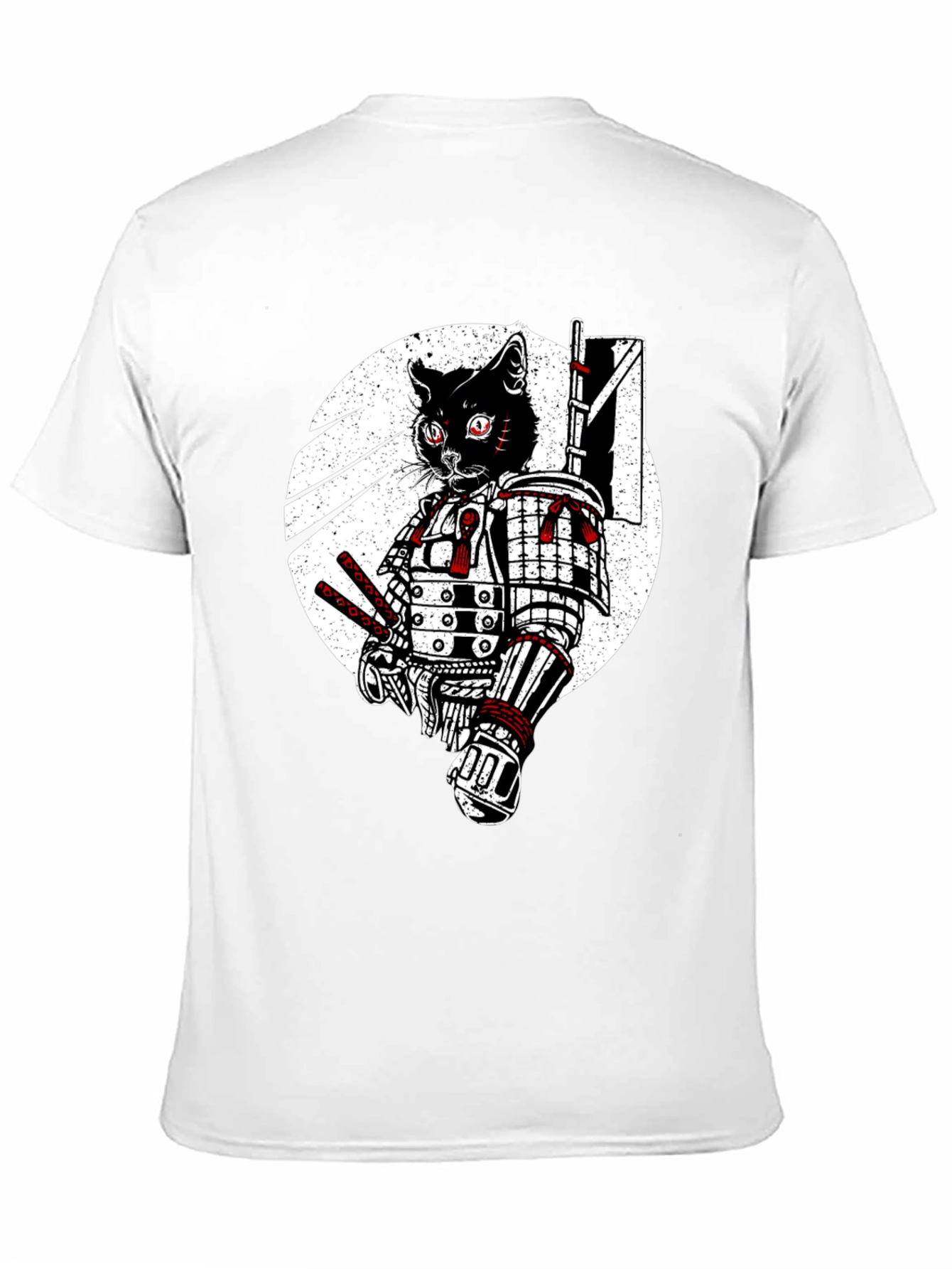 Samurai Cat Graphic Tee - Black Cotton T-Shirt