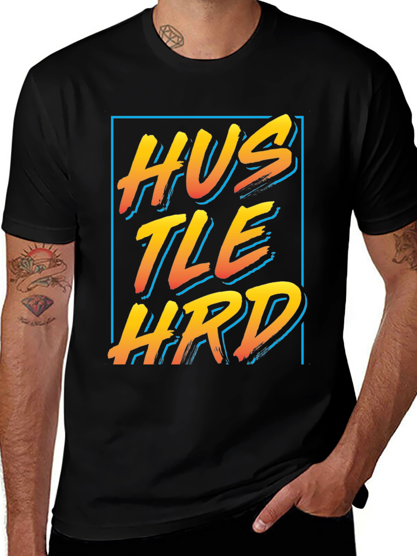 Hustle Hard Graphic Tee - Black Crew Neck Shirt