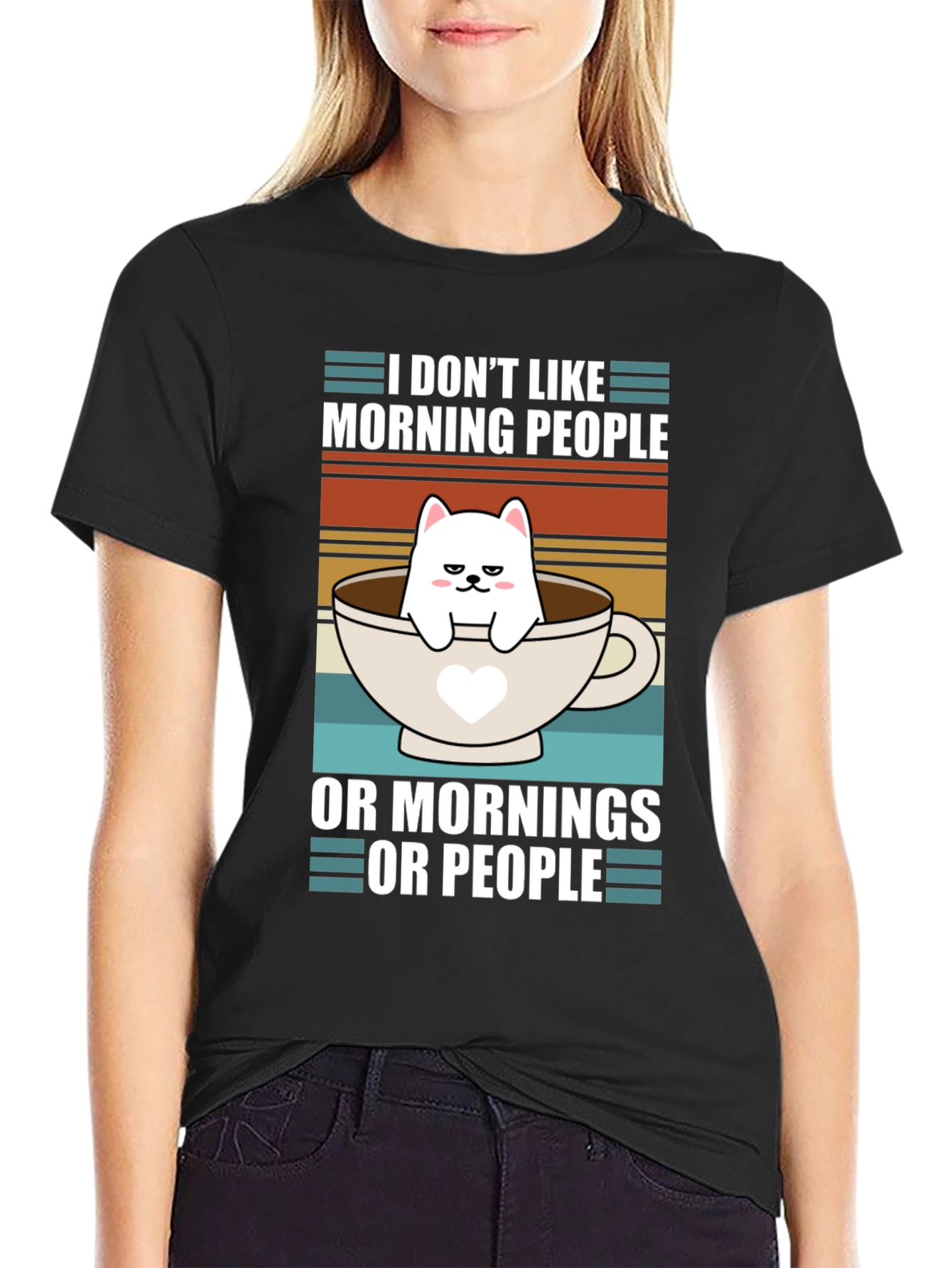 Funny I Dont Like Morning People Cat T-Shirt
