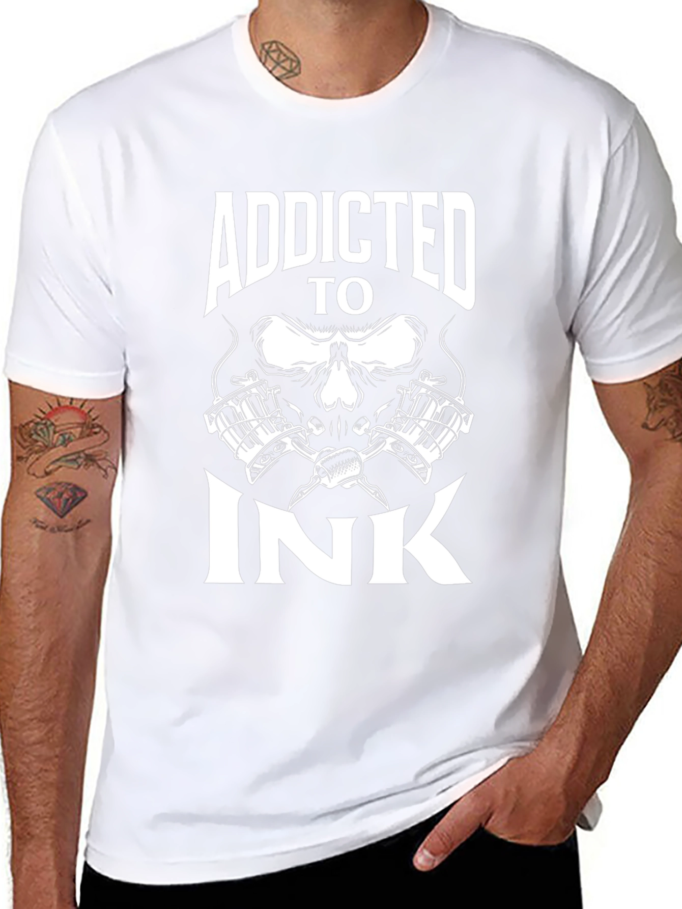 Addicted To Ink Skull Tattoo Artist Black T-Shirt