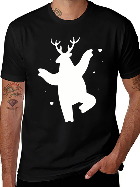 Bear Deer Graphic Tee - Black Cotton Casual T-Shirt