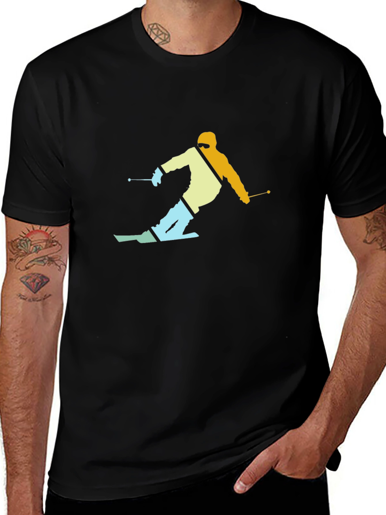 Retro Skier Graphic T-Shirt - Black