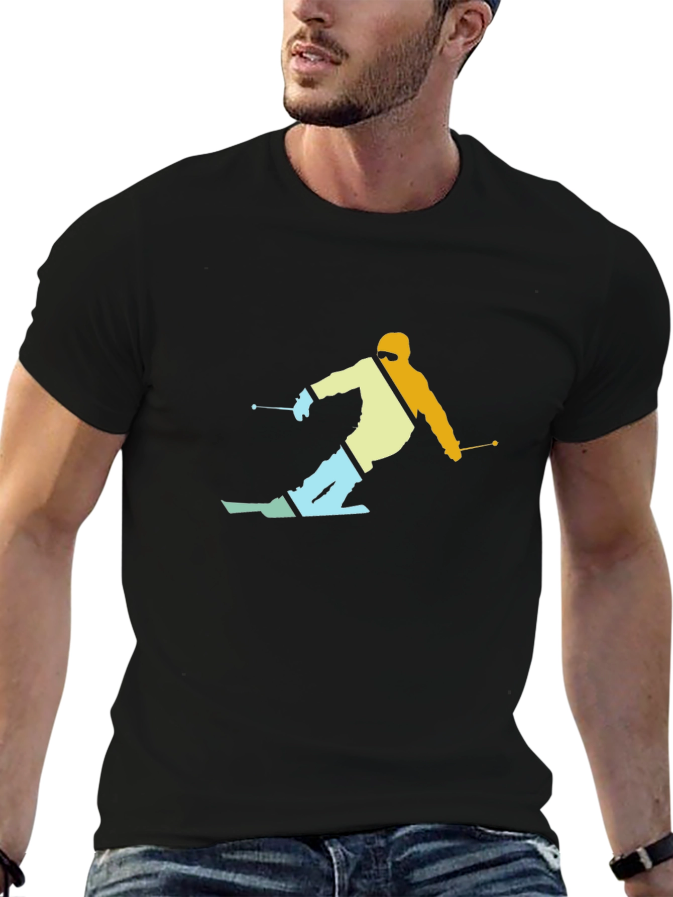 Retro Skier Graphic T-Shirt - Black