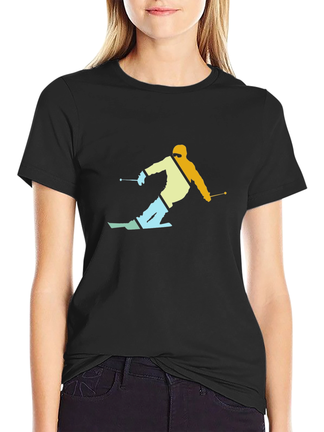 Retro Skier Graphic T-Shirt - Black
