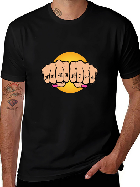 Feminist Tattoo Fist Graphic Black T-Shirt