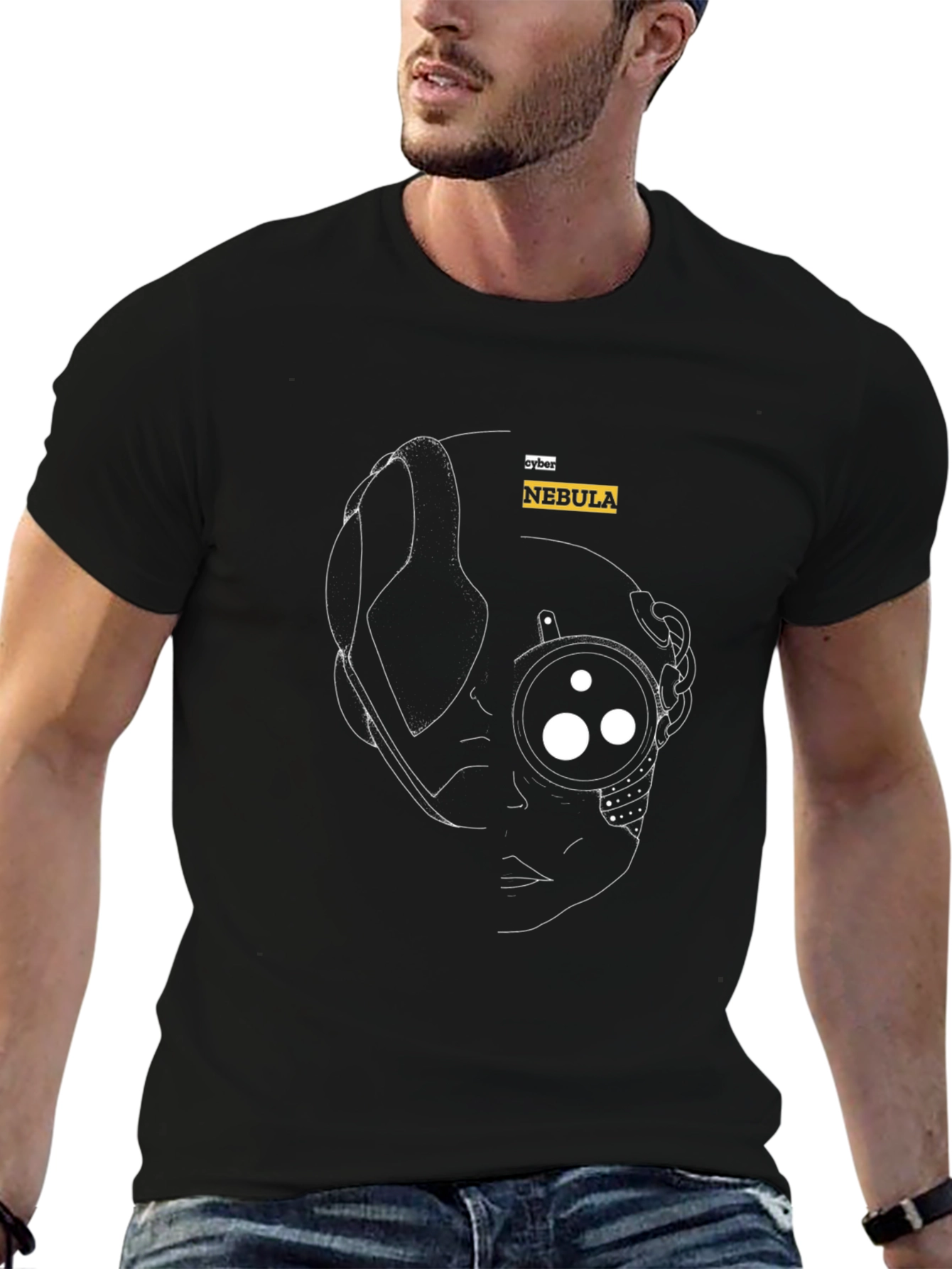 Cyber Nebula Black T-Shirt - Futuristic Design