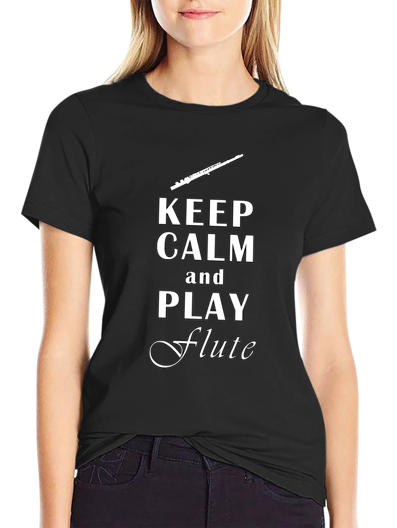 Keep Calm Play Flute Black T-Shirt
