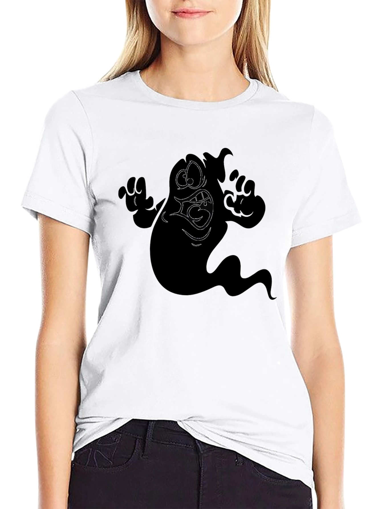 Spooky Ghost Graphic Tee - Mens Black T-Shirt