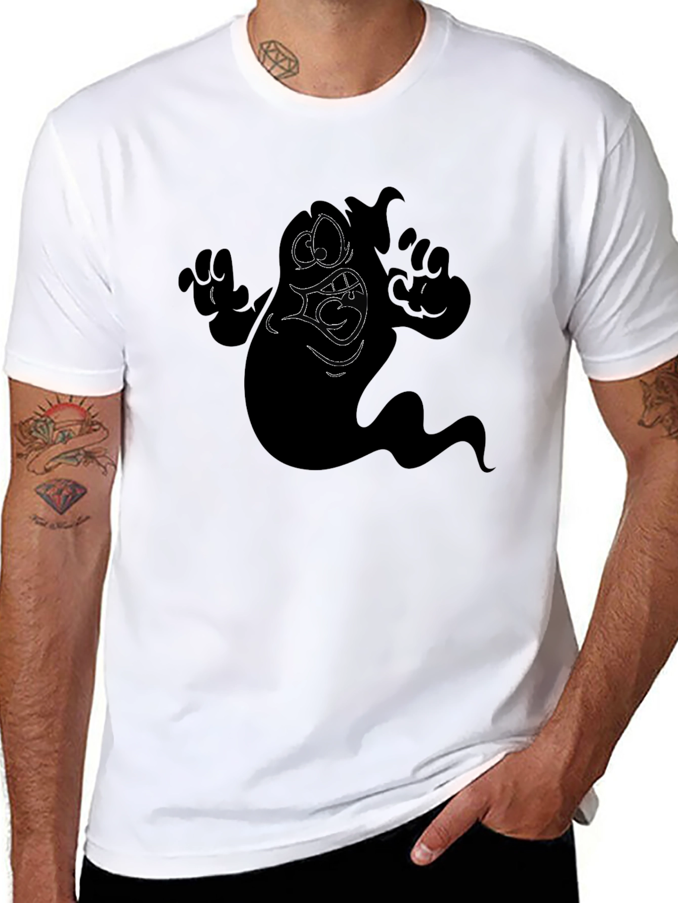 Spooky Ghost Graphic Tee - Mens Black T-Shirt