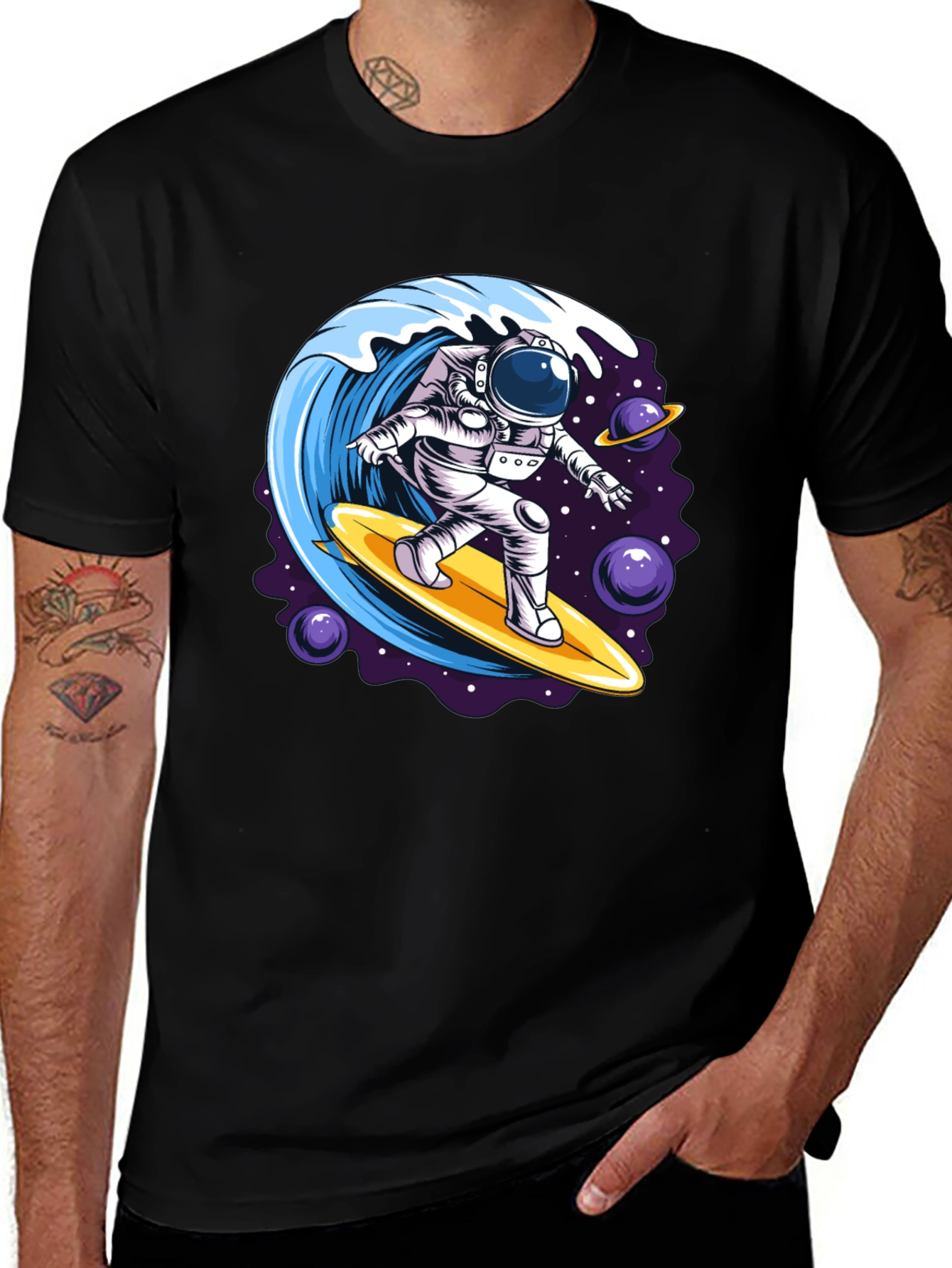 Astronaut Surfing Wave Graphic T-Shirt