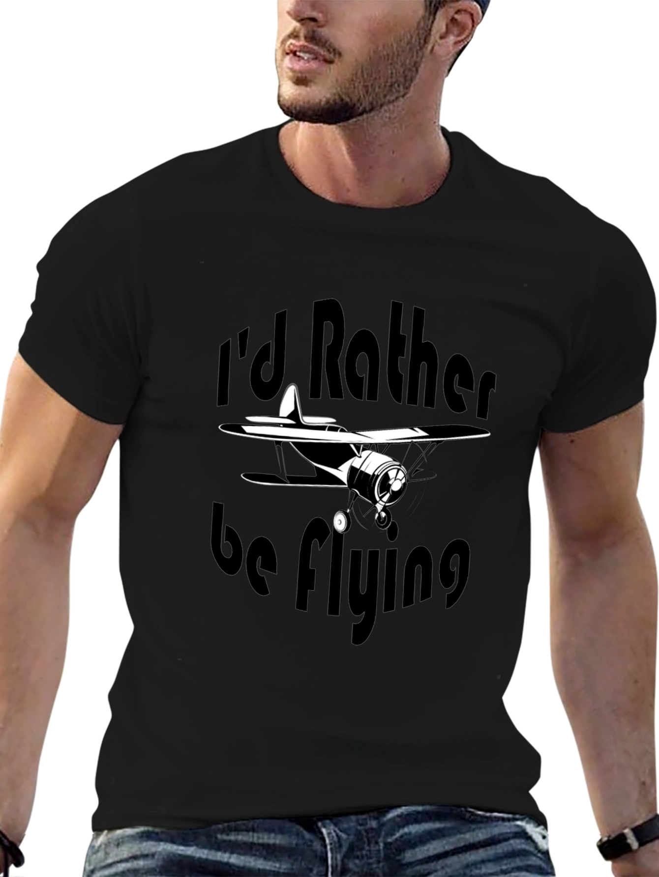 Id Rather Be Flying Black T-Shirt