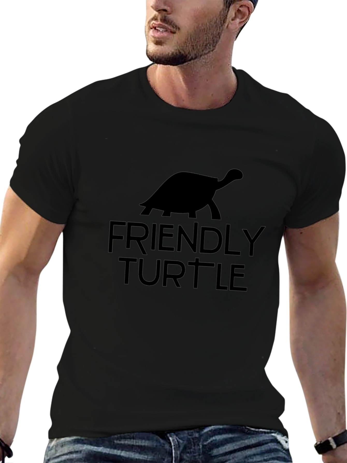 Friendly Turtle Black Graphic Tee