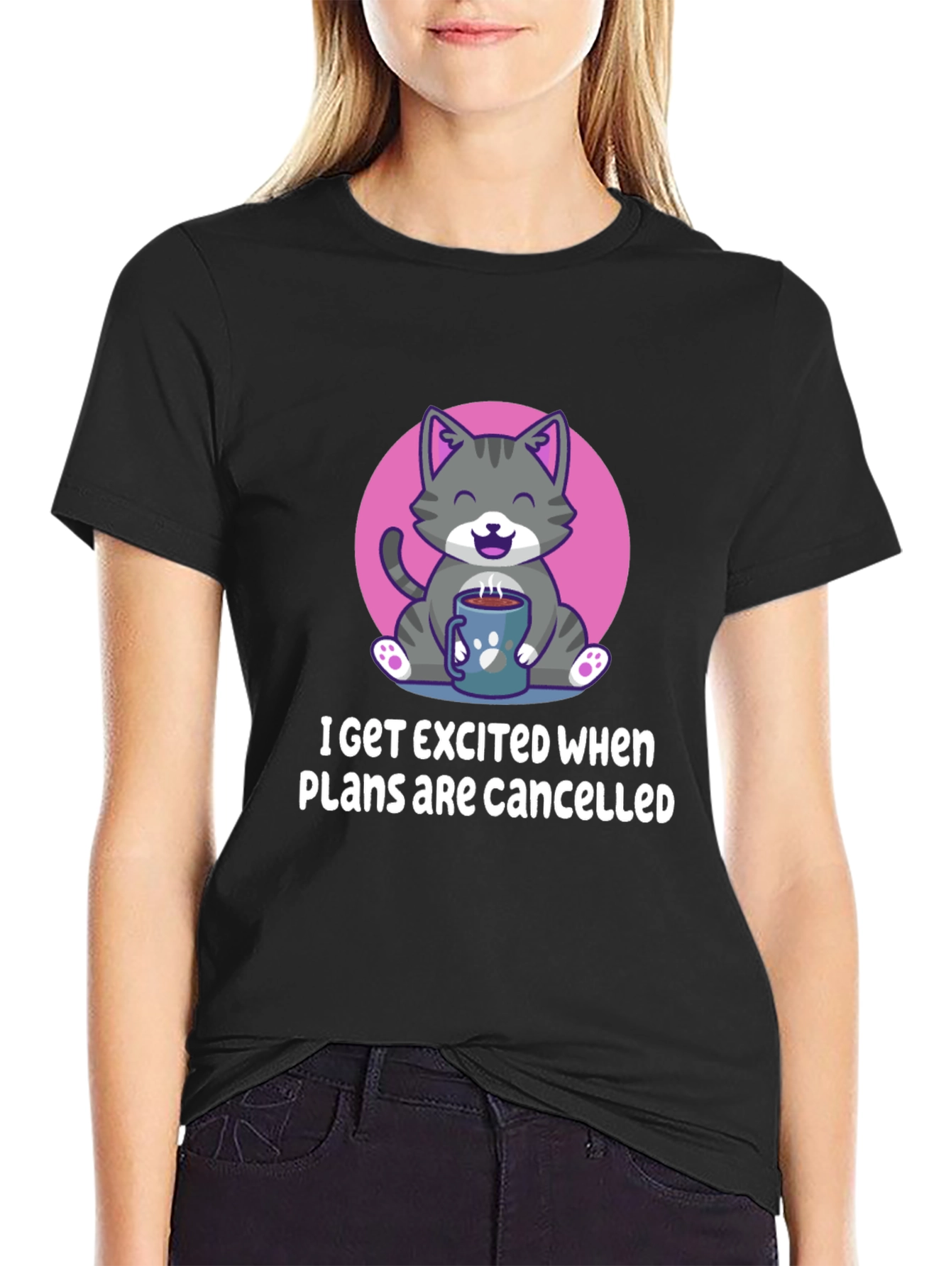 Funny Cat Coffee T-Shirt - Cancelled Plans Graphic Tee
