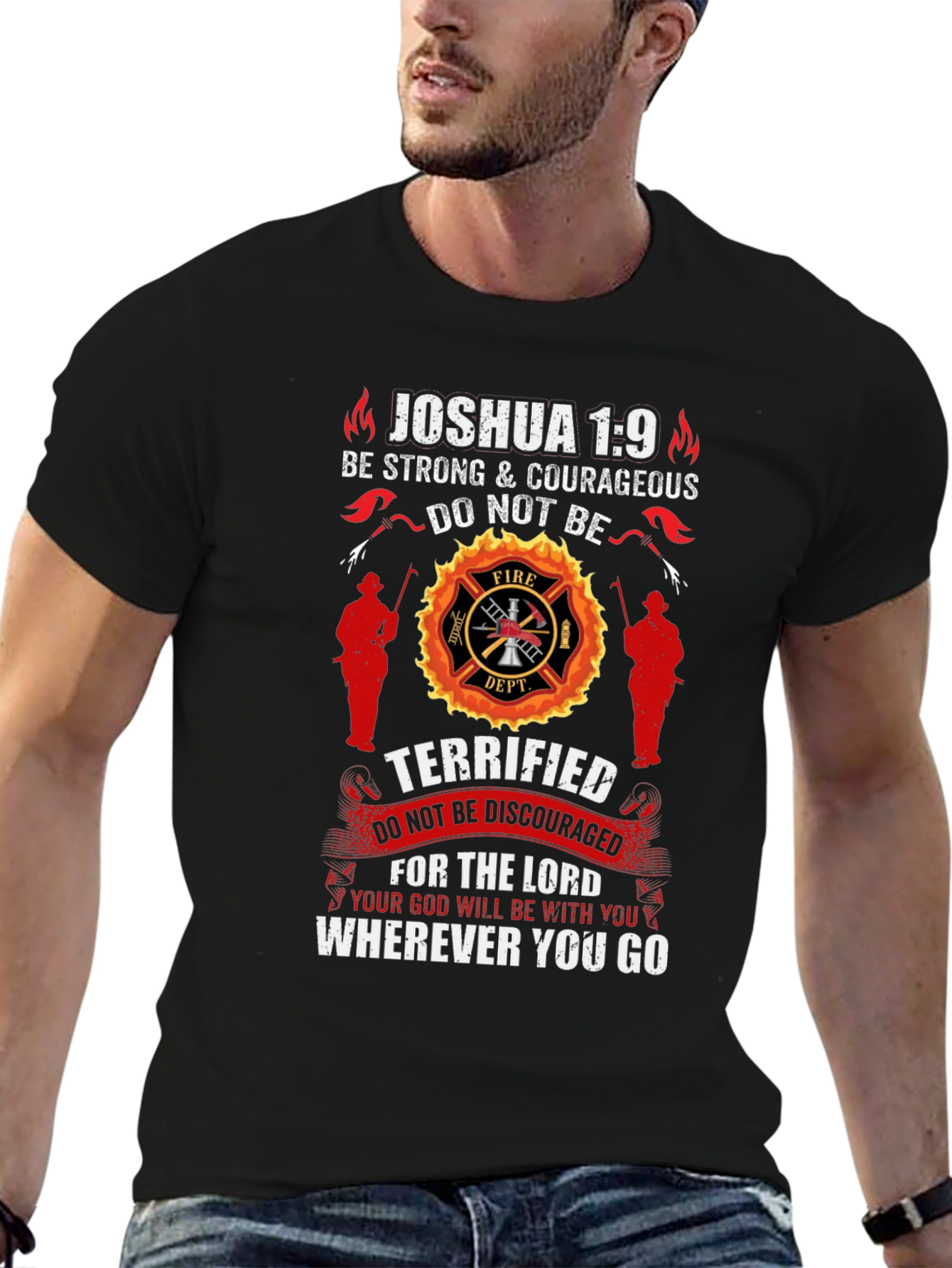 Firefighter Joshua 1:9 Graphic T-Shirt