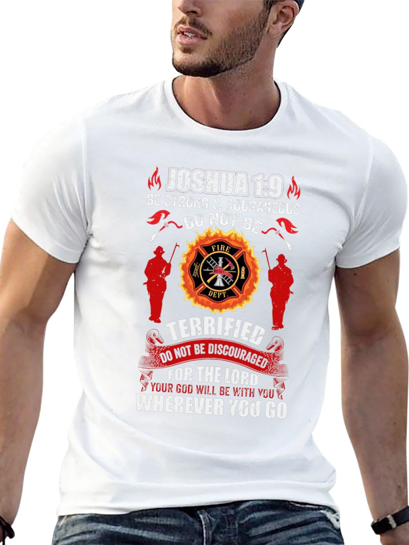 Firefighter Joshua 1:9 Graphic T-Shirt