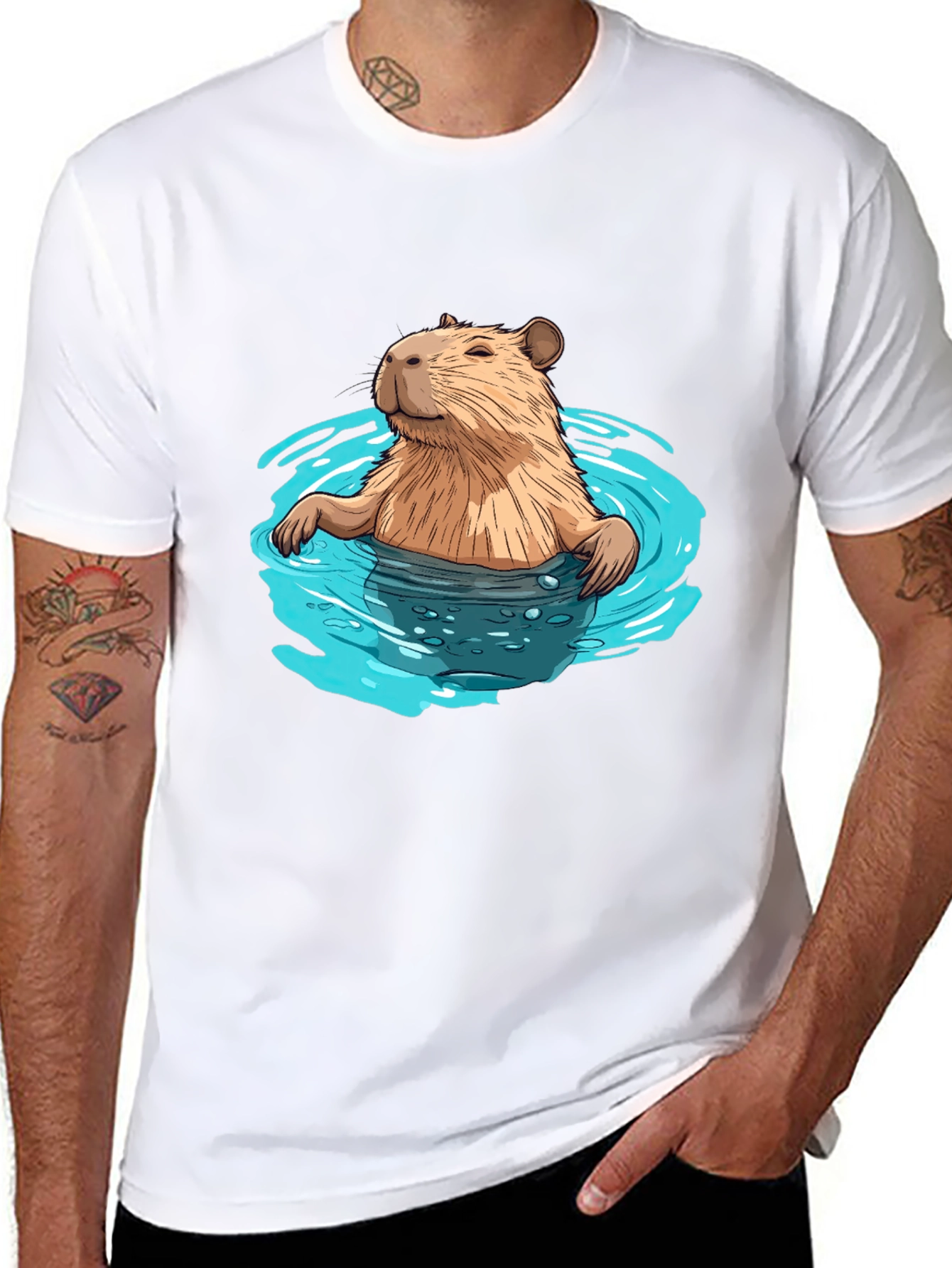 Capybara in Water Black T-Shirt