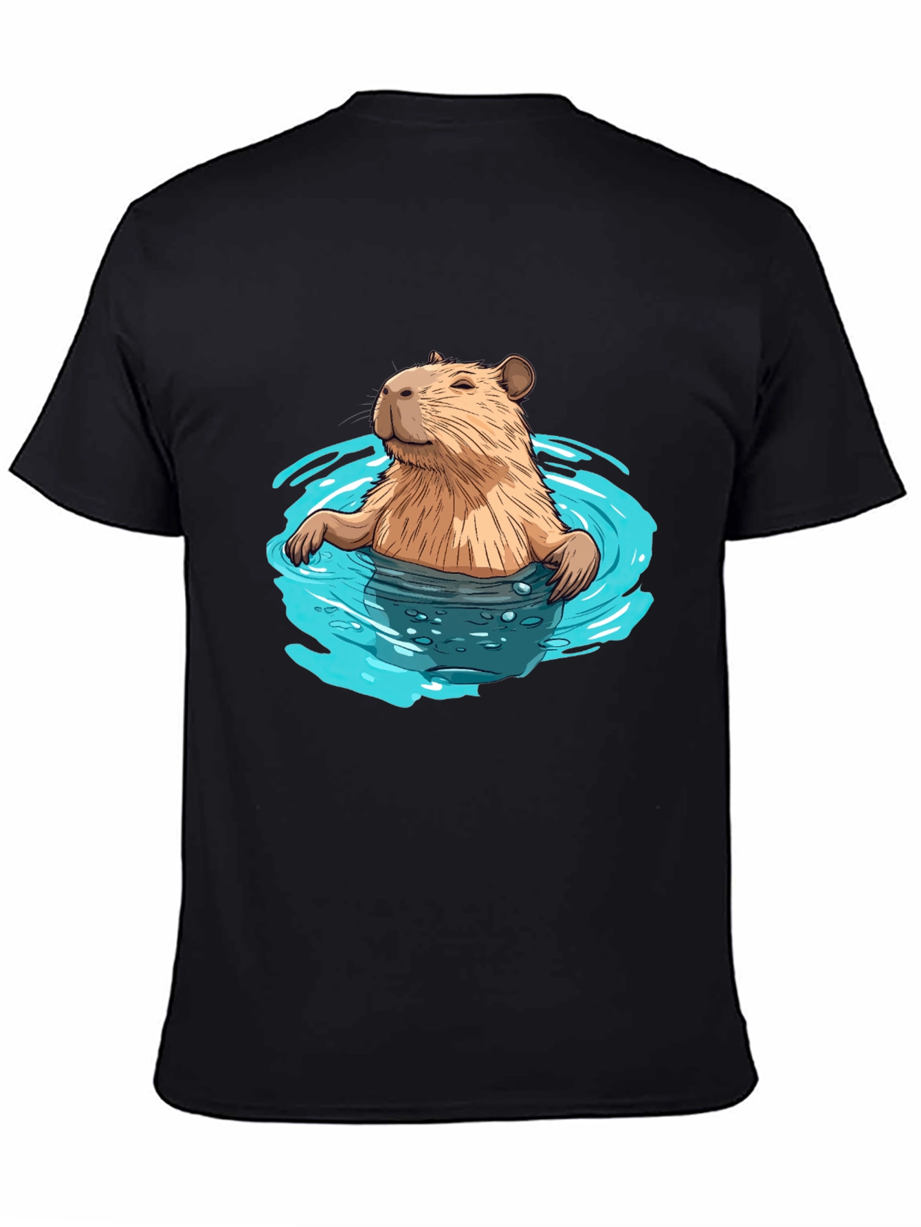 Capybara in Water Black T-Shirt