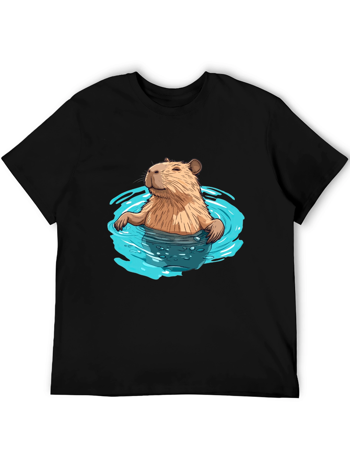 Capybara in Water Black T-Shirt