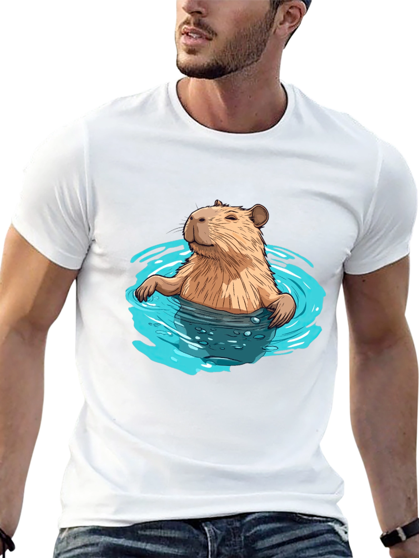 Capybara in Water Black T-Shirt