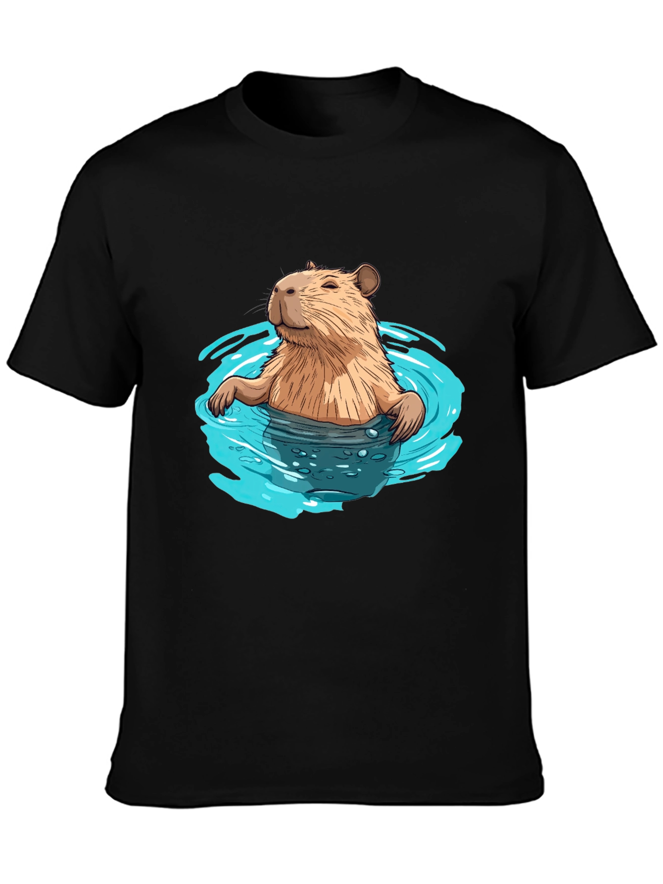 Capybara in Water Black T-Shirt