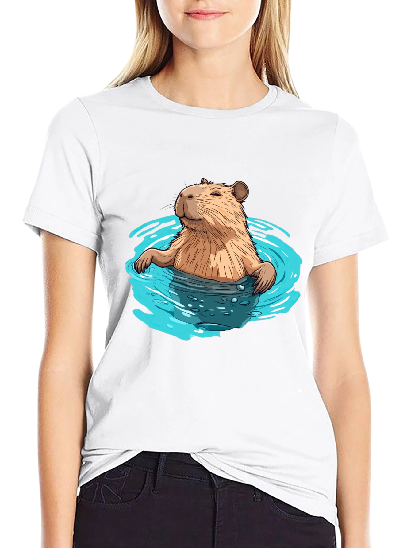 Capybara in Water Black T-Shirt