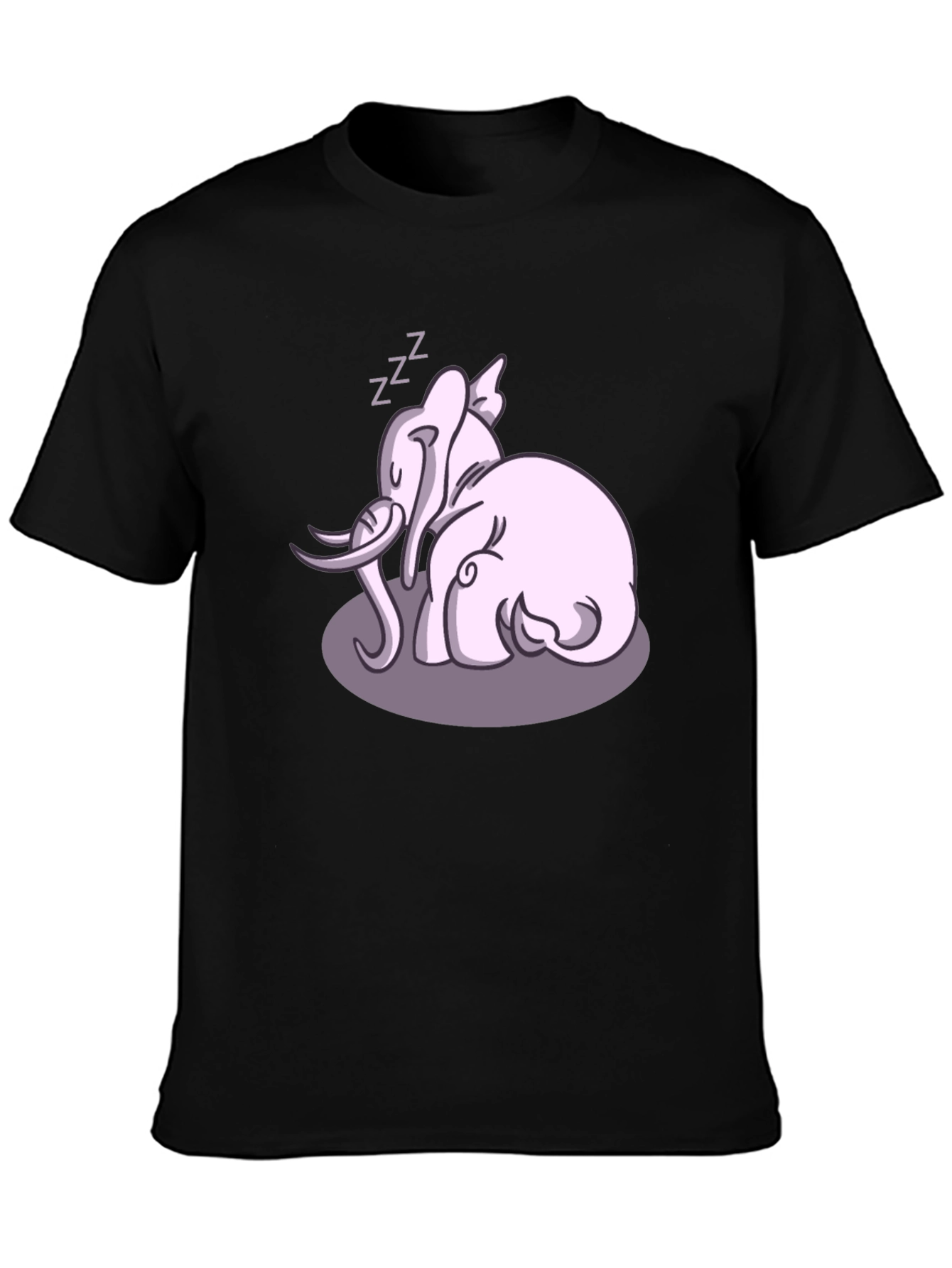 Cute Sleeping Elephant Graphic Tee - Black Cotton Shirt