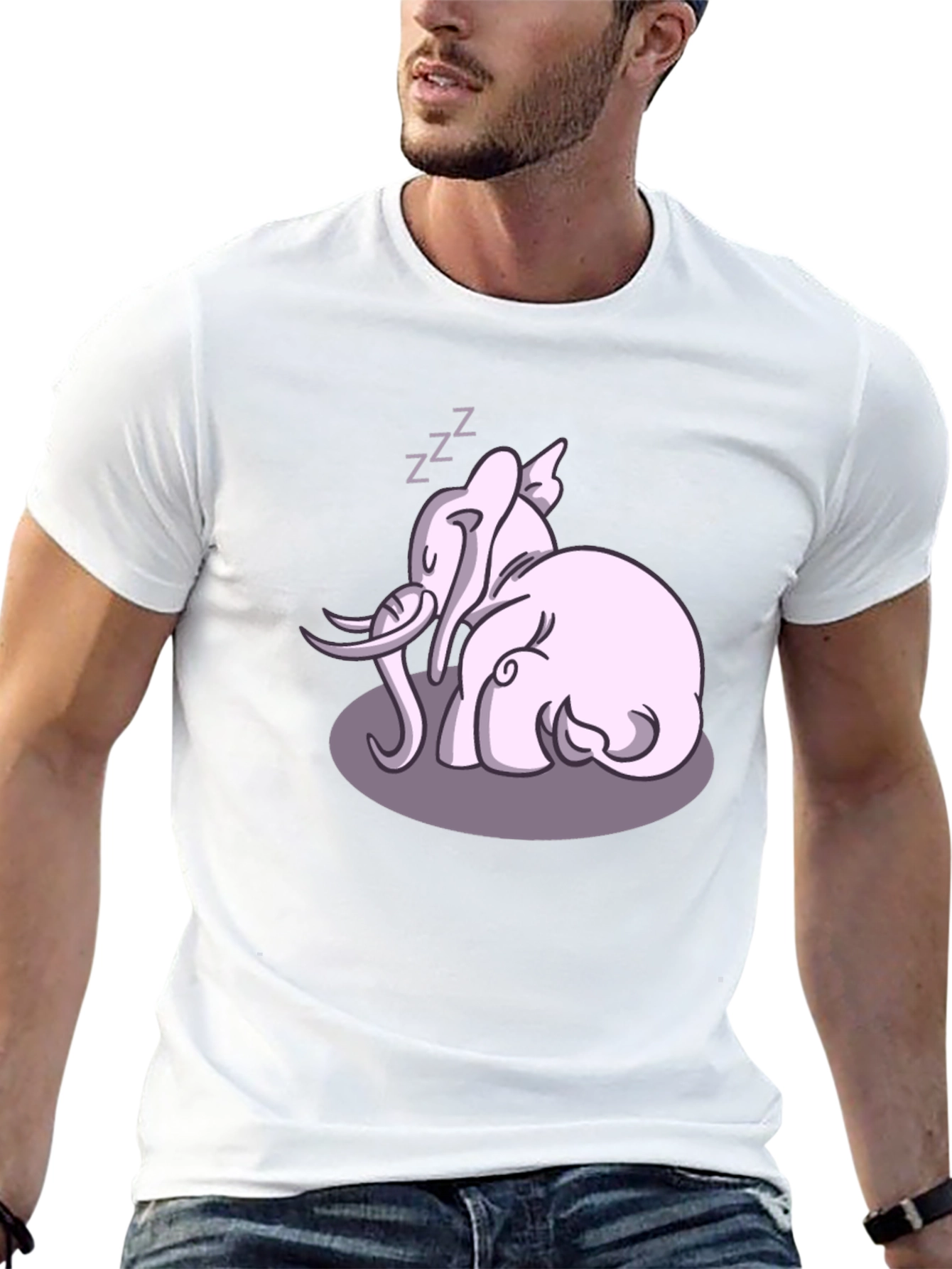 Cute Sleeping Elephant Graphic Tee - Black Cotton Shirt