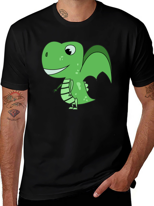 Cartoon Dinosaur Graphic T-Shirt - Black