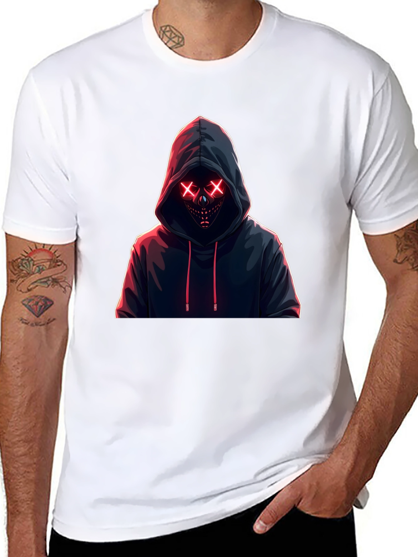 Hooded Neon Mask T-Shirt - Mens Black Tee