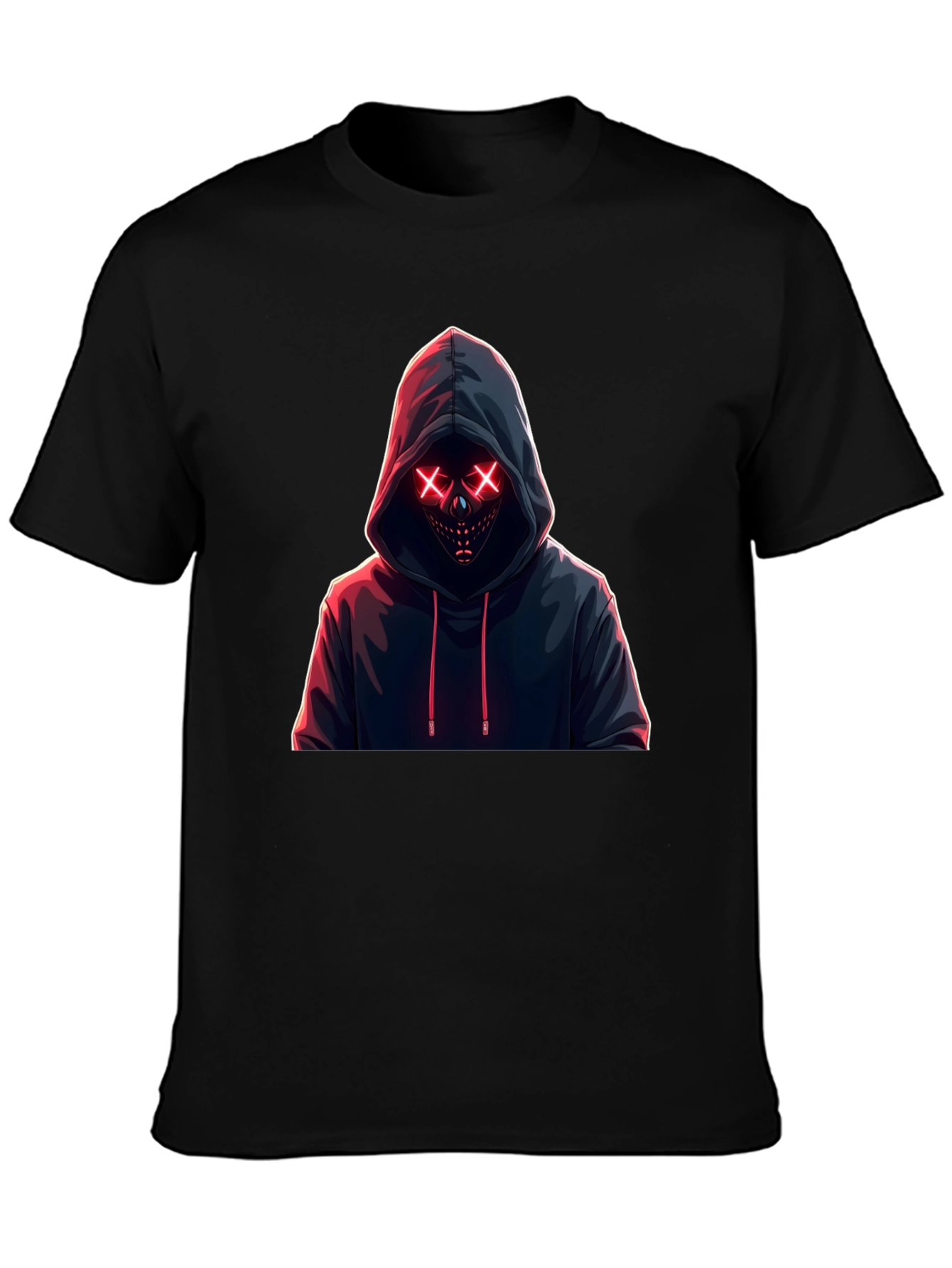Hooded Neon Mask T-Shirt - Mens Black Tee